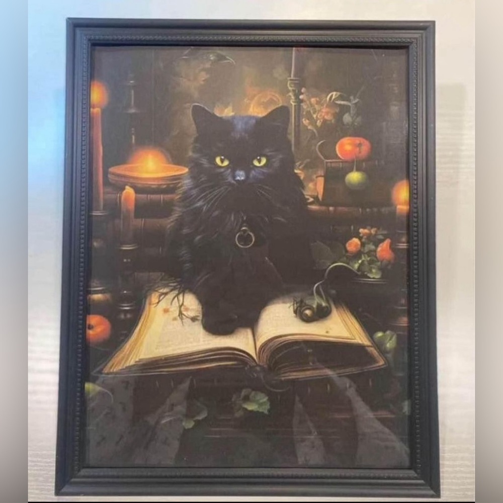Black cat Halloween art print #halloween #cat #art 8x10” framed print